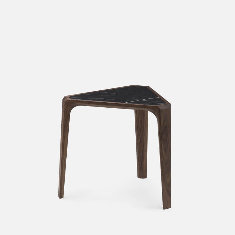 MARY'S SIDE TABLE SHOWN IN DANISH OILED WALNUT AND BLACK NEGRO MARQUINA MARBLE
