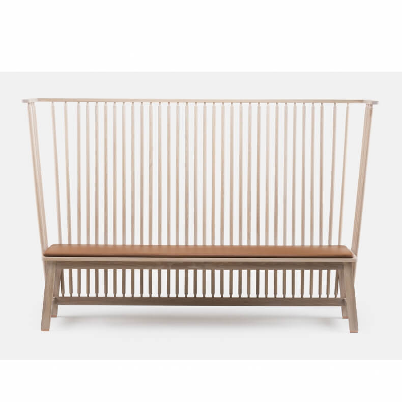 Settle by Studioilse in white oiled oak with optional leather seat pad