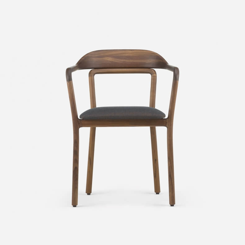 DUET CHAIR SHOWN IN DANISH OILED WALNUT AND CANVAS 764 FABRIC
