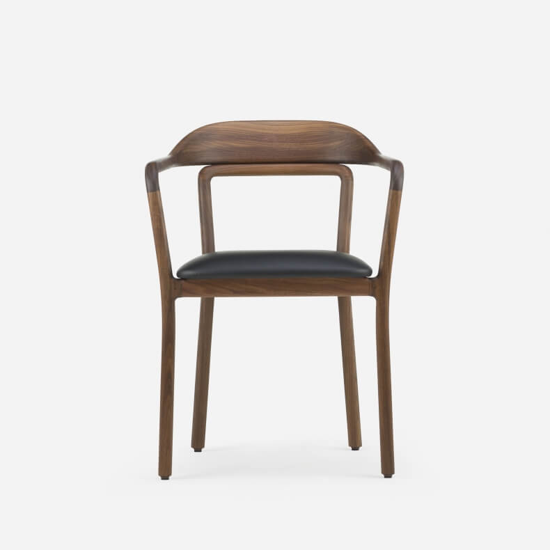 DUET CHAIR SHOWN IN DANISH OILED WALNUT AND LEATHER