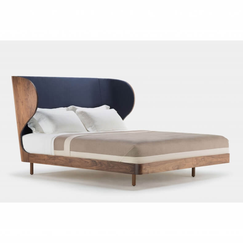 Suite Bed by Autoban in walnut and velvet
