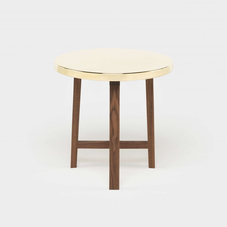 TRIO SIDE TABLE WITH BRASS TOP SHOWN IN DANISH OILED WALNUT