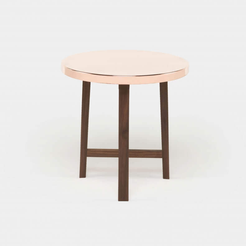 TRIO SIDE TABLE WITH COPPER TOP SHOWN IN DANISH OILED WALNUT