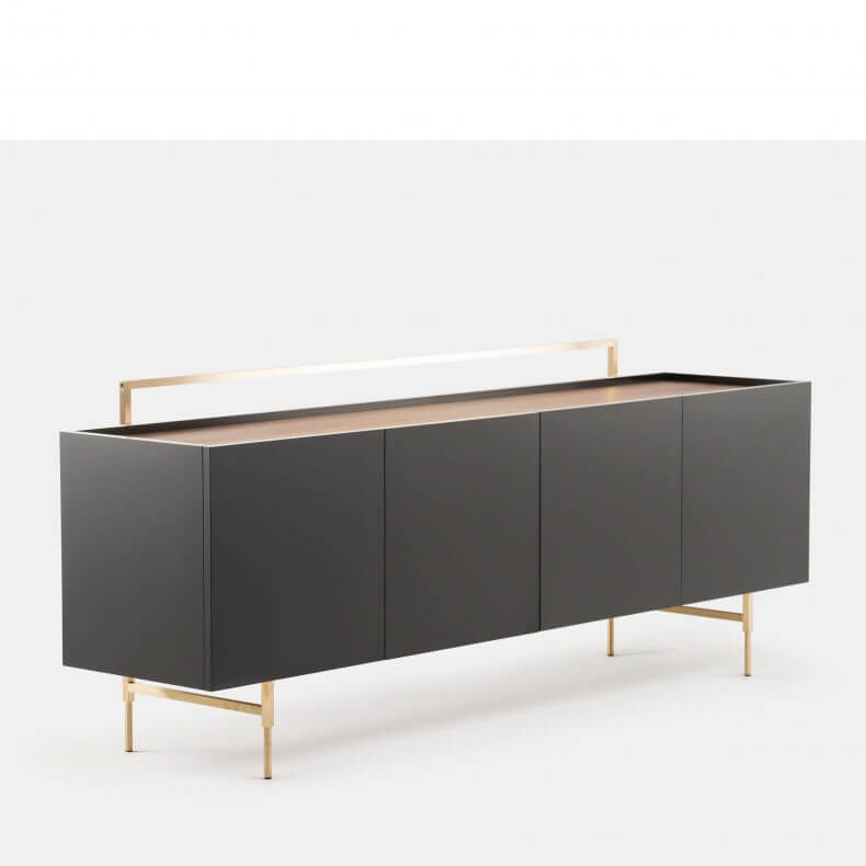 TRUNK LOW CABINET SHOWN IN DANISH OILED WALNUT AND BLACK LACQUER