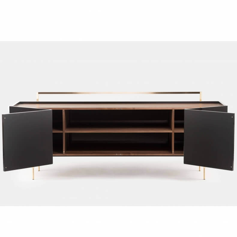 TRUNK LOW CABINET SHOWN IN DANISH OILED WALNUT AND BLACK LACQUER
