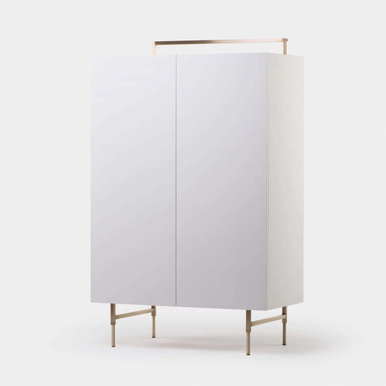 TRUNK TALL CABINET SHOWN IN WHITE OILED OAK AND WHITE LACQUER