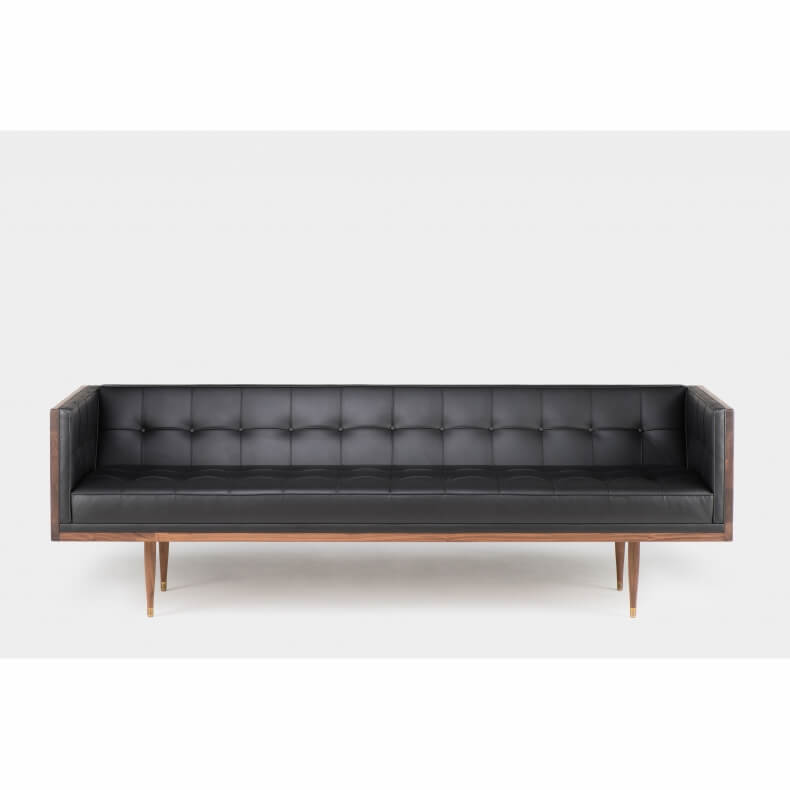Box Sofa in walnut and liquorice leather