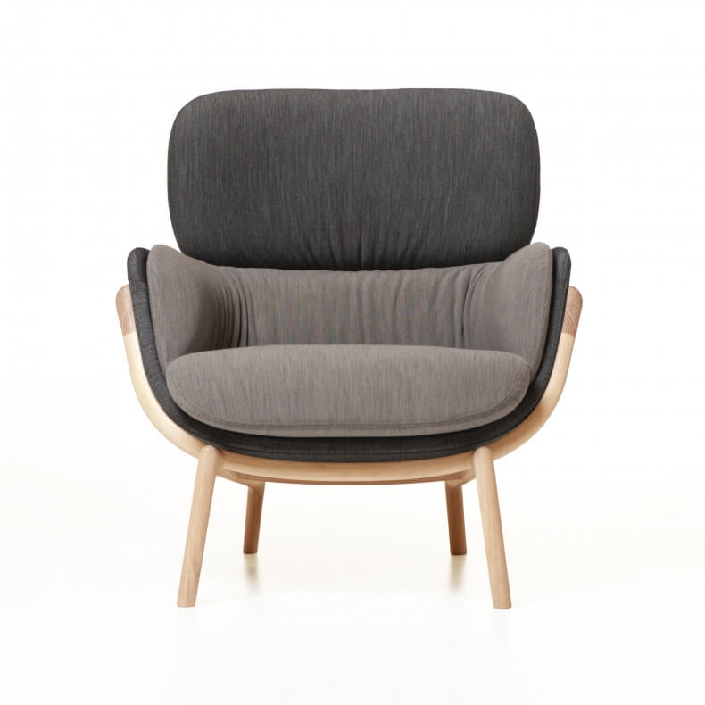 ELYSIA LOUNGE CHAIR SHOWN IN DANISH OILED ASH AND FABRIC