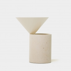 Laurel Side Table in Ataija Creme Limestone and bone lacquered HDF