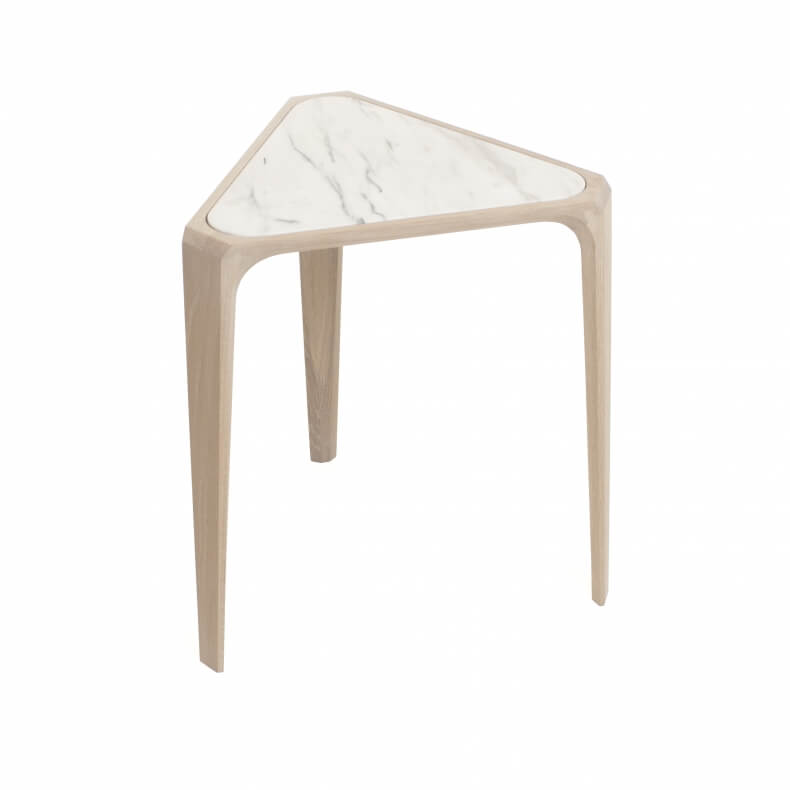 MARY'S SIDE TABLE SHOWN IN WHITE OILED OAK AND WHITE CARRARA MARBLE