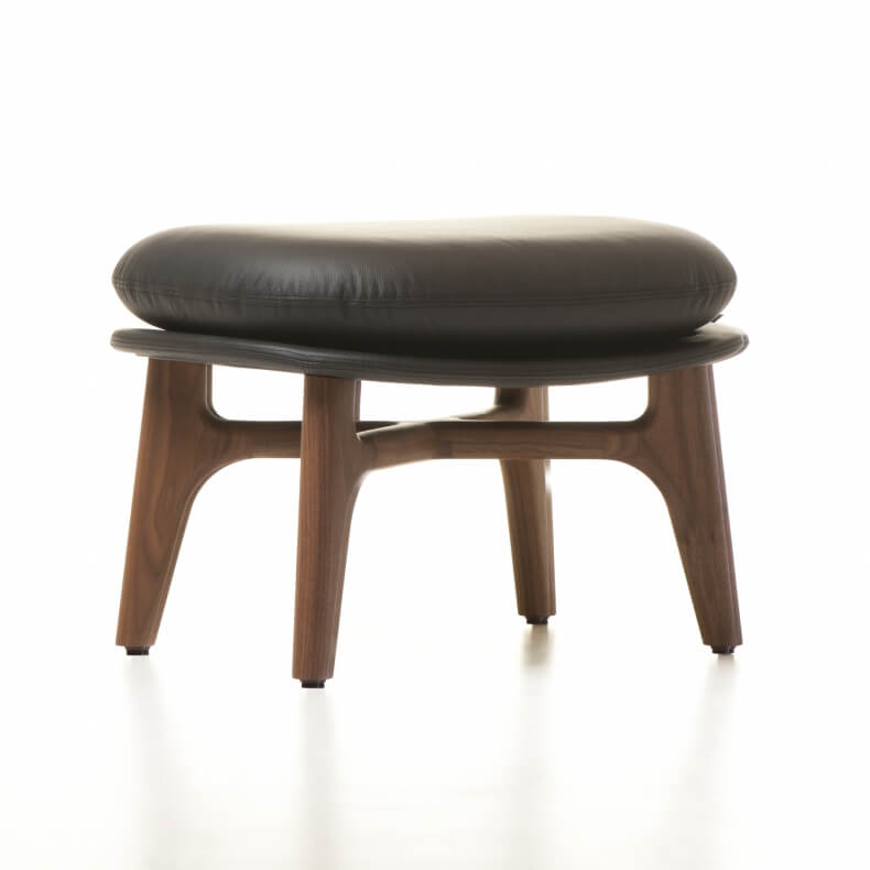 SOLO OTTOMAN SHOWN IN DANISH OILED WALNUT AND LEATHER
