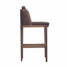 THRONE BREAKFAST BAR STOOL SHOWN IN DANISH OILED WALNUT AND LEATHER