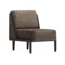 THRONE LOUNGE CHAIR WITH UPHOLSTERY SHOWN IN BROWN PAINTED ASH AND FABRIC