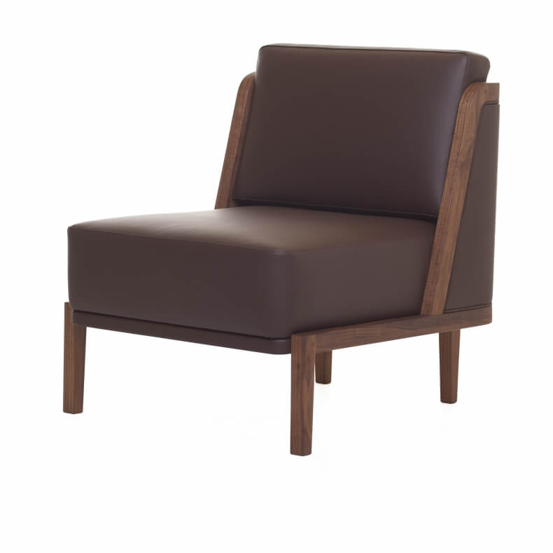 THRONE LOUNGE CHAIR WITH UPHOLSTERY SHOWN IN DANISH OILED WALNUT AND LEATHER