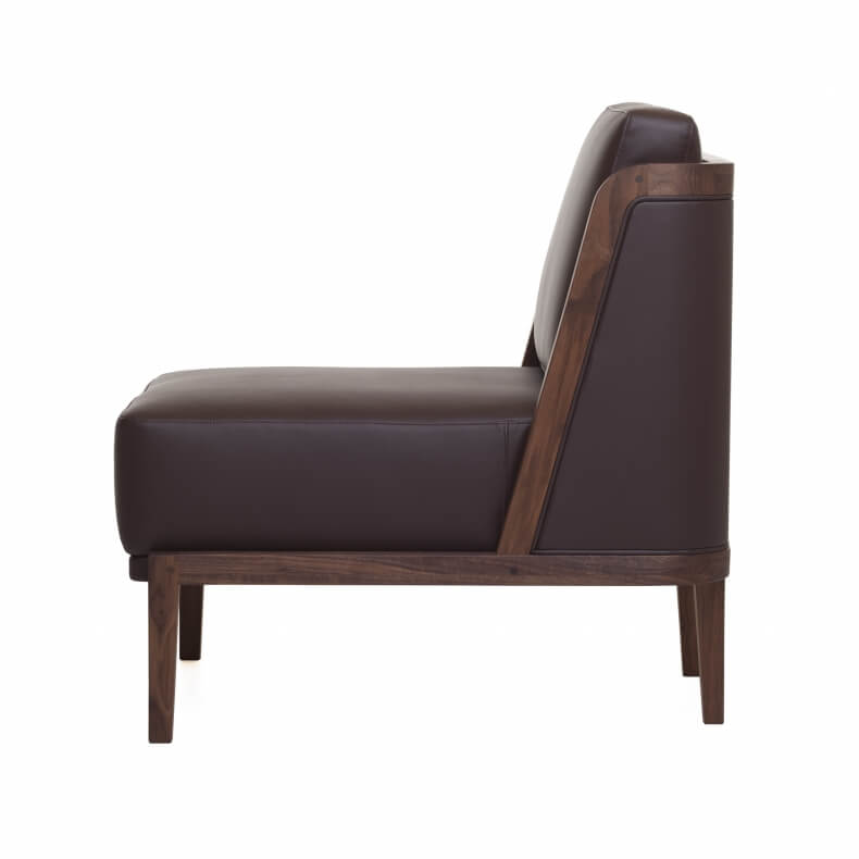 THRONE LOUNGE CHAIR WITH UPHOLSTERY SHOWN IN DANISH OILED WALNUT AND LEATHER